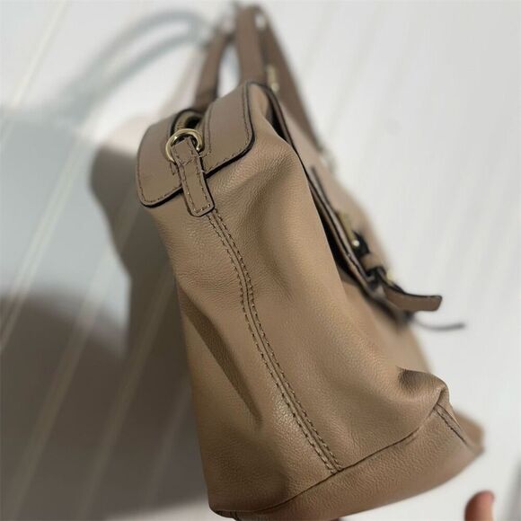 Kate Spade New York Taupe Leather Satchel Handbag Buckle Flap Top Handle Medium - Picture 5 of 8